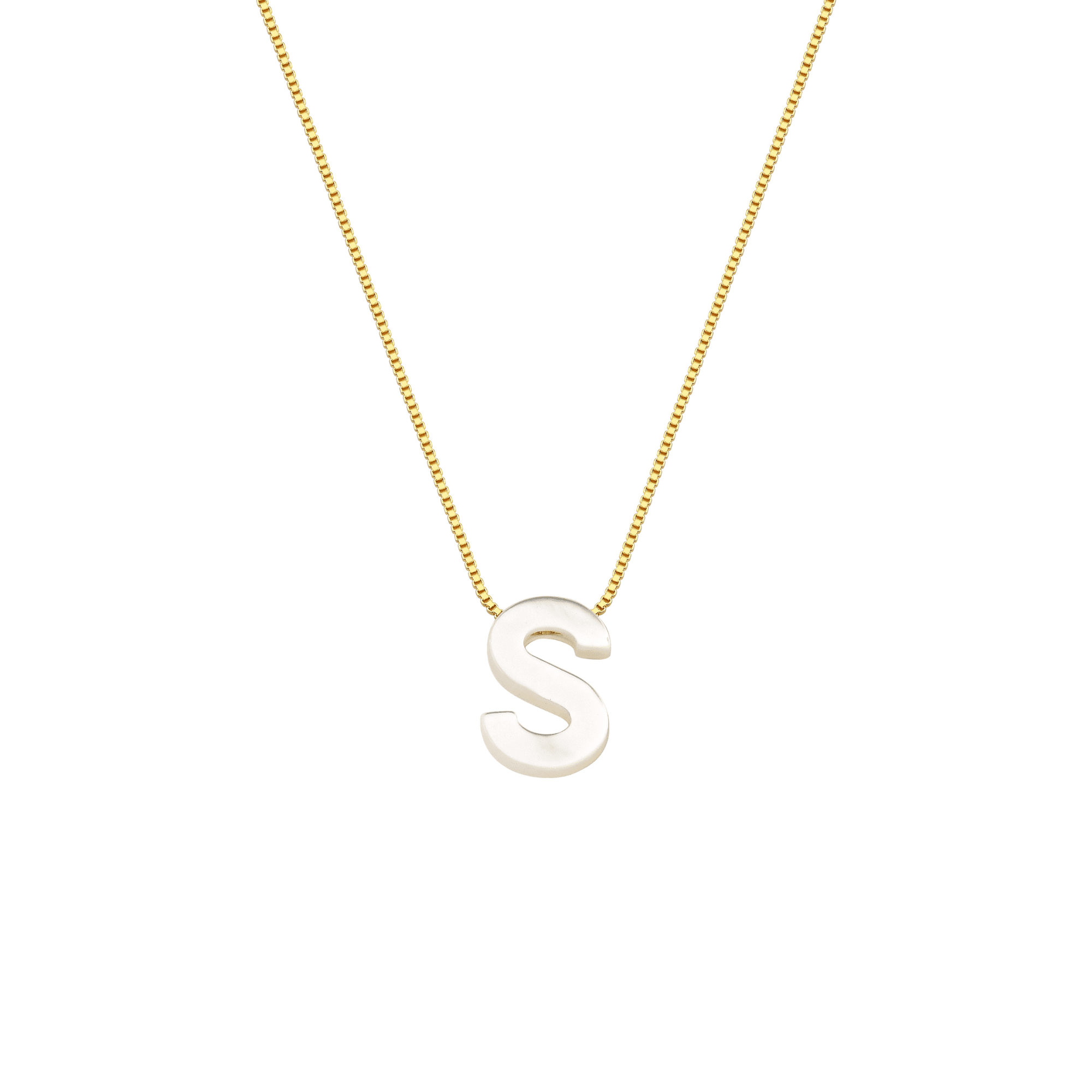 Colar My Collection Letters Corrente Veneziana Pingente Letra Madre Pérola Banhado a Ouro 18K