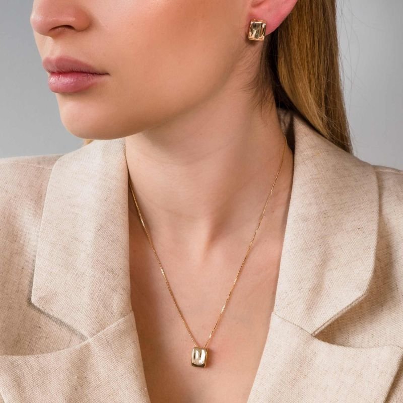 Colar Quadrado Liso Fressen Hope Banhado a Ouro 18K