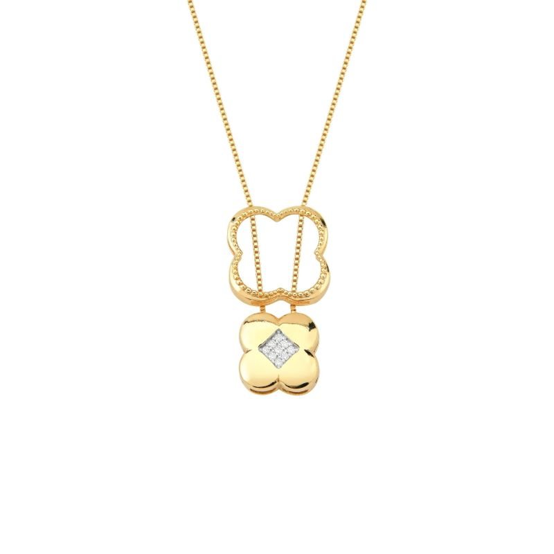 Colar Trevo 2 em 1 Banhado a Ouro 18K