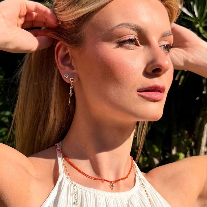 Colar Zircônias Facetadas e Estrela Fressen Amuleto Banhado a Ouro 18K