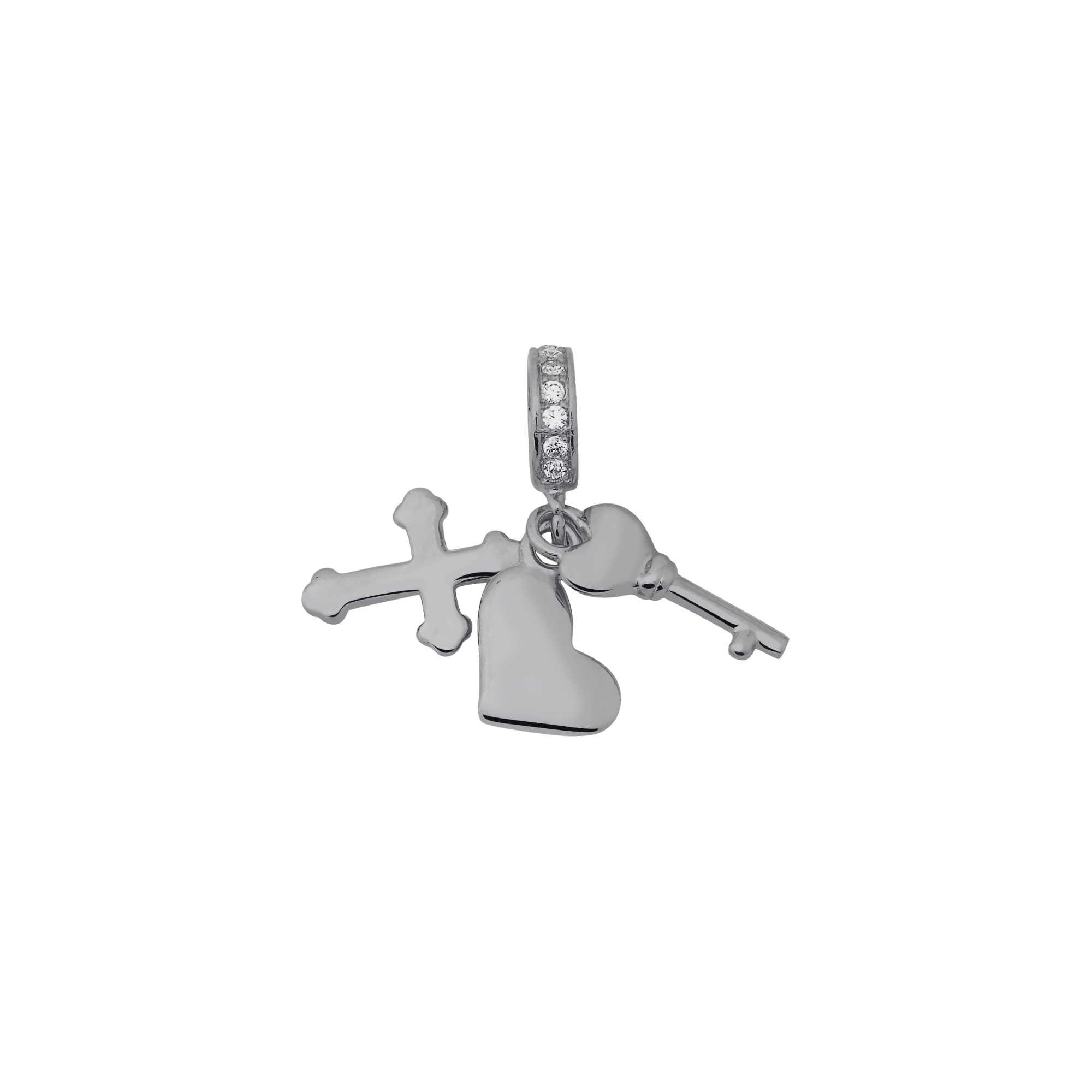 Pingente Enjoy Cruz-Coração-Chave Banhado a Ouro 18K - PRATA