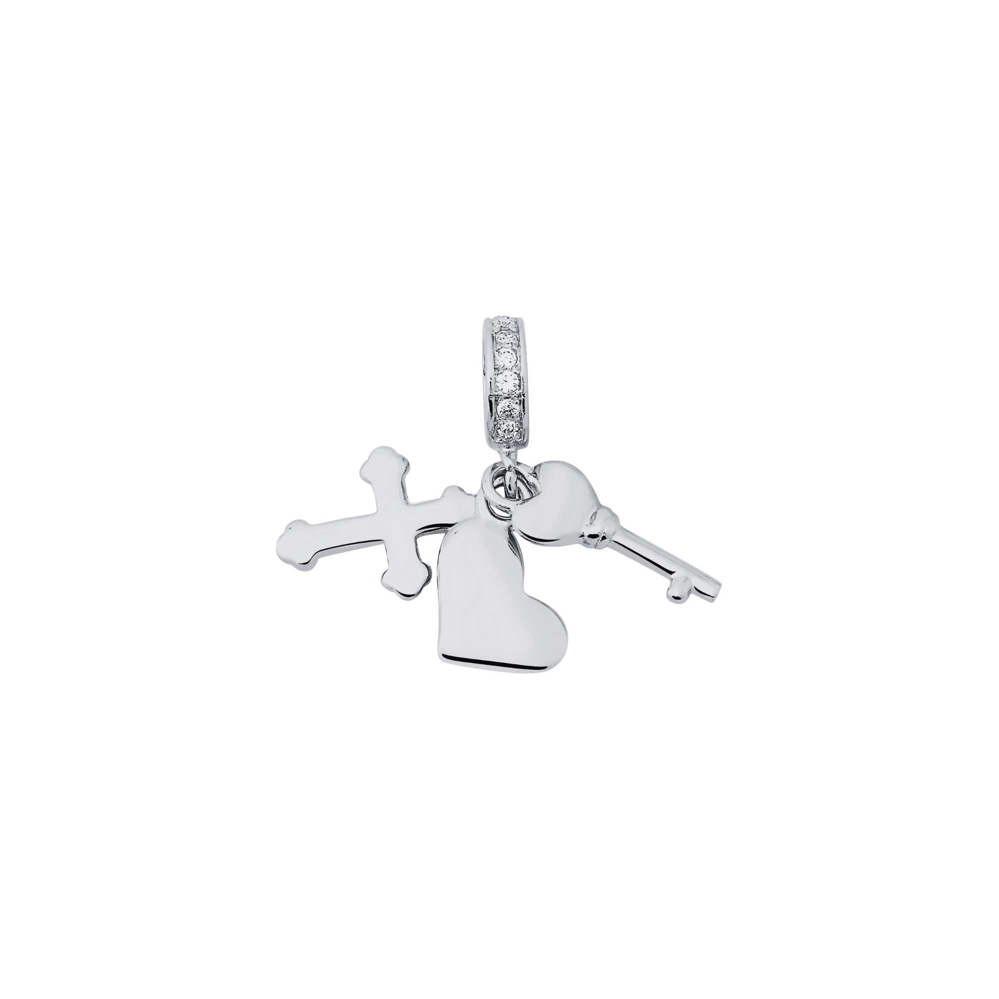 Pingente Enjoy Cruz-Coração-Chave Banhado a Ouro 18K - PRATA