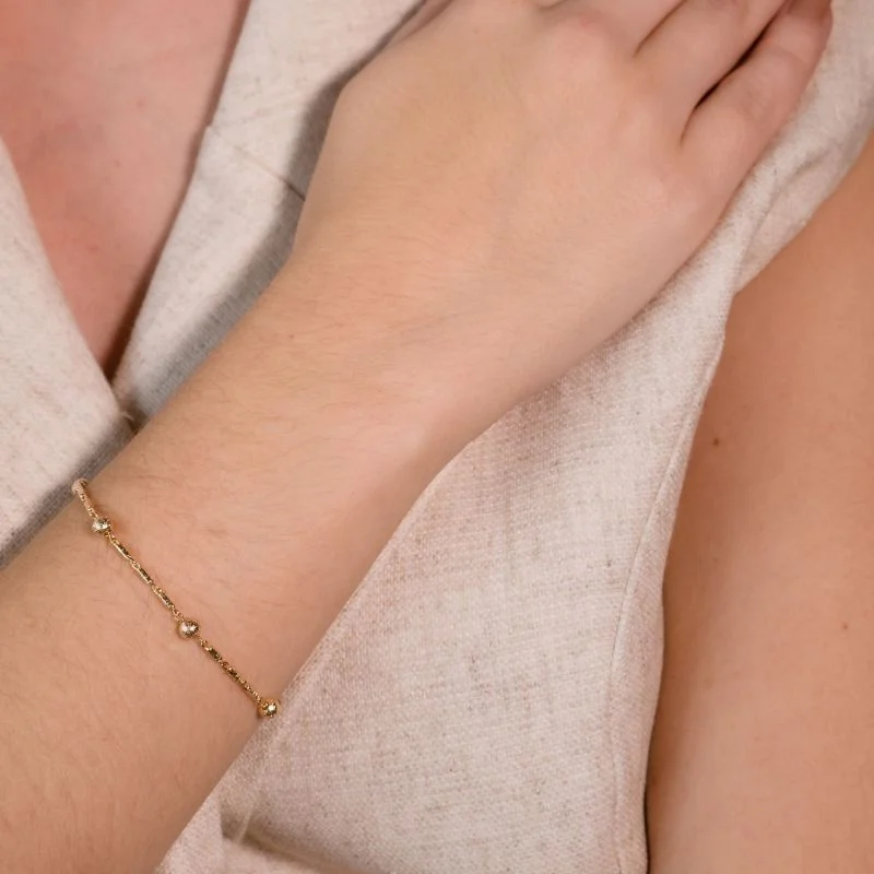 Pulseira Canutilhos Bolinhas Diamantada Banhada a Ouro 18K