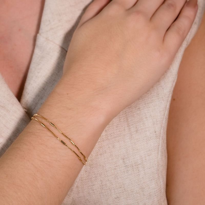 Pulseira Dupla Veneziana com Canutilhos Banhada a Ouro 18K
