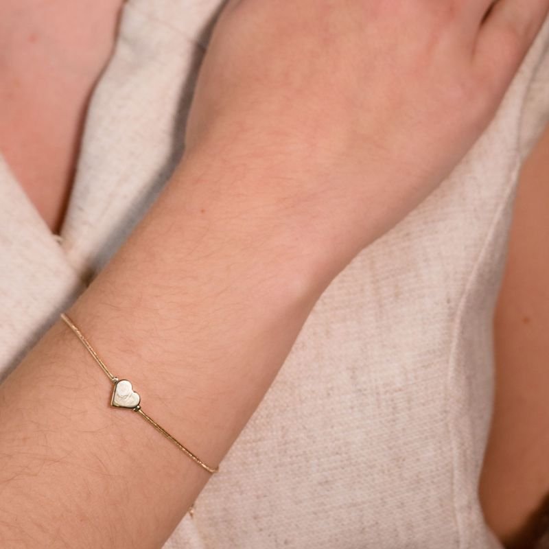 Pulseira Mom's Rabo de Rato com Coração Liso Banhada a Ouro 18K