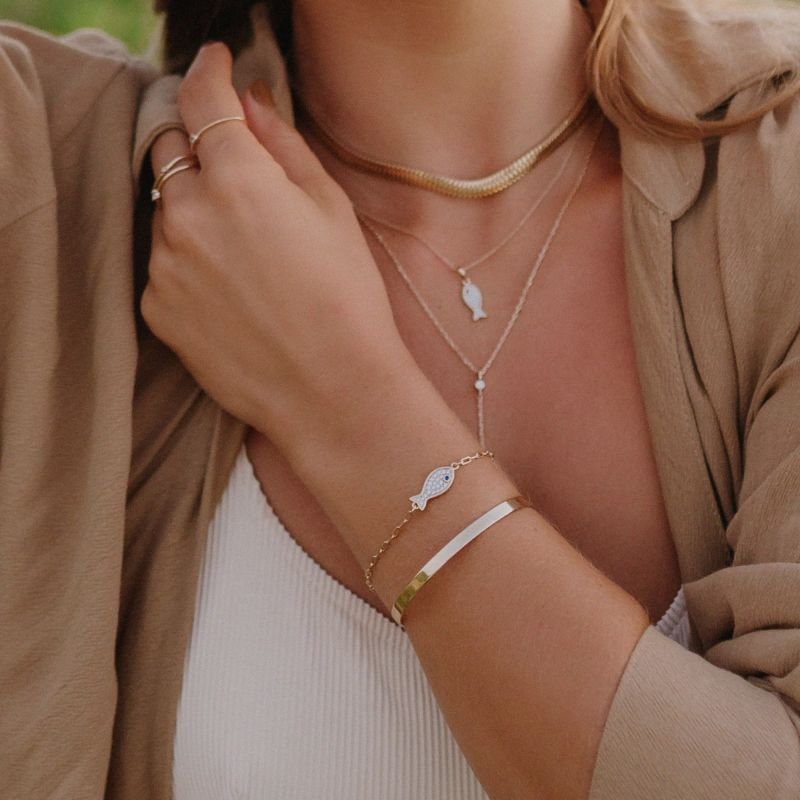 Pulseira Peixe Cravejado Fressen Resort Banhada a Ouro 18K