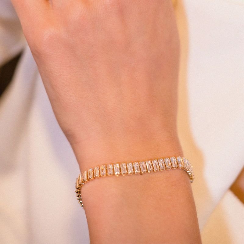 Pulseira Riviera Baguete Banhada a Ouro 18K
