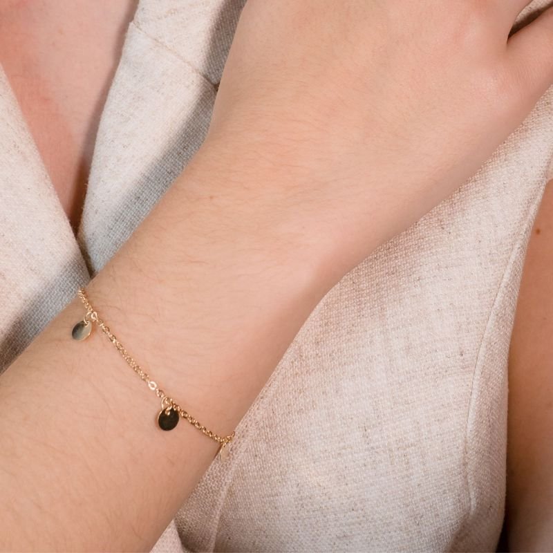 Pulseira Trabalhada com Medalhas Lisas Banhada a Ouro 18K