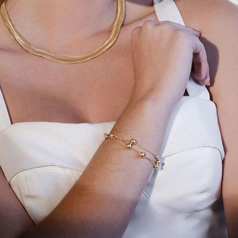Pulseira Tripla com Esferas Lisas Diversas Fressen Flow Banhada a Ouro 18K